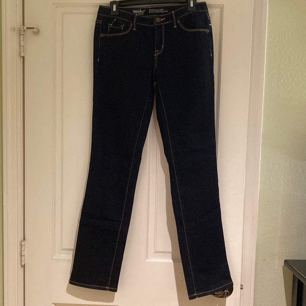 Mossimo Mid Rise Straight Leg Stretch Dark Blue Denim Jeans Size 6/ 28 Reg NEW